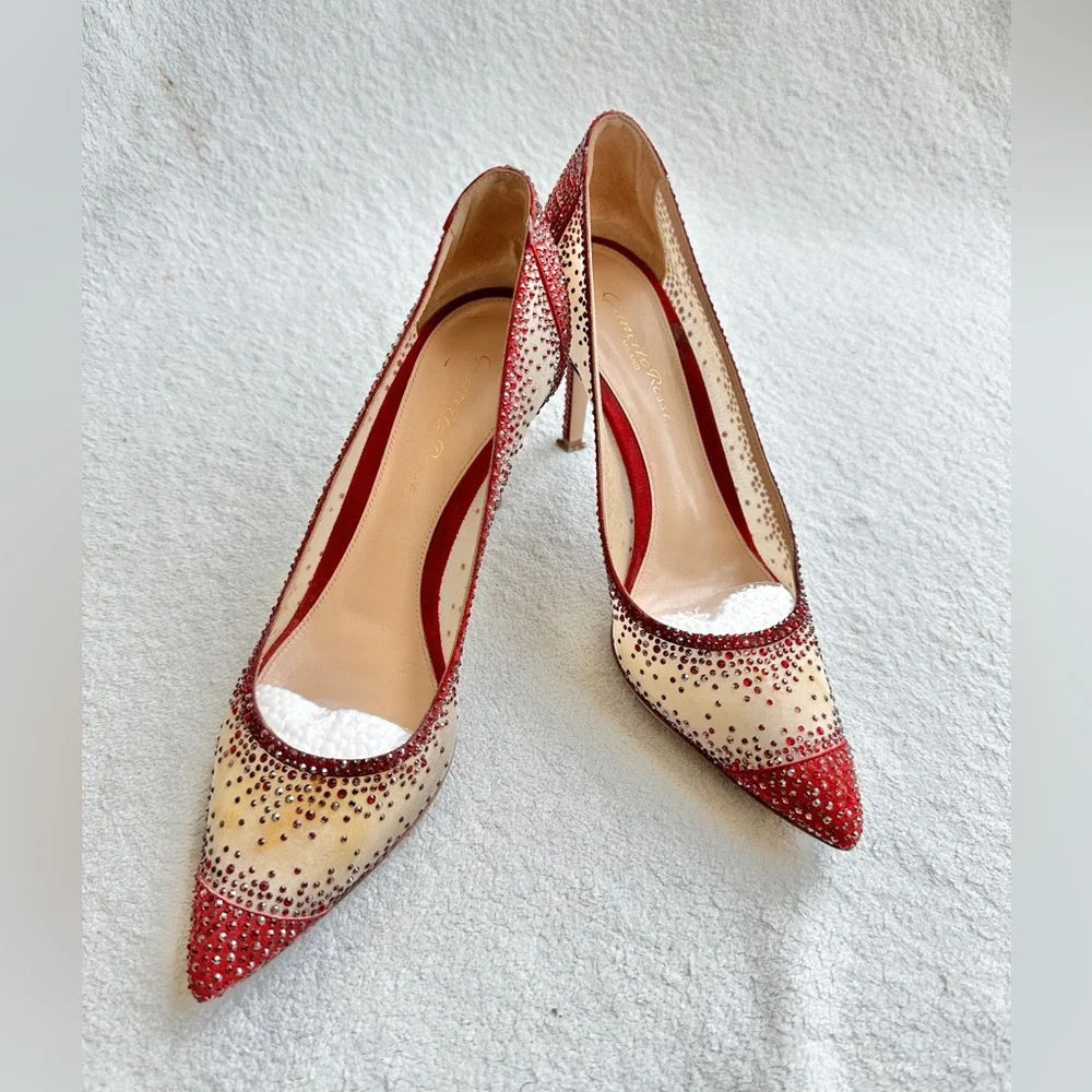 Gianvito‎ Rossi Rania 105 crystal-embellished pumps EU 38 US 8 red heels